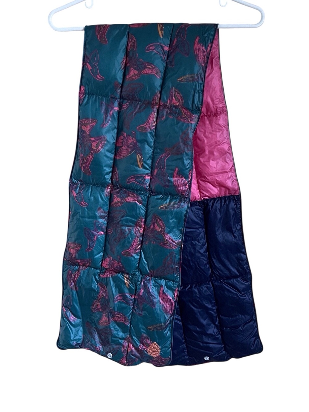 Stio Hometown Puffer Scarf Quilted Floral Teal Colorblock Gorpcore Winter Ski